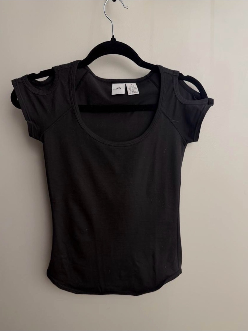 A|X Armani Exchange Black Cutout Cold Shoulder Top